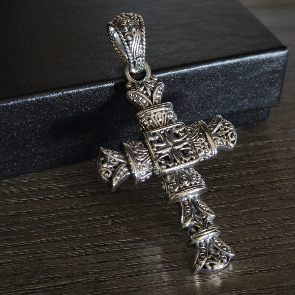 SARDA Designer Signed 925 Sterling Silver Cross Pendant 2.75" Bali - Picture 5 of 16